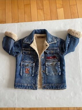 KALEI Kids Blue Sherpa-Lined Denim Jacket with button down snaps Size 7